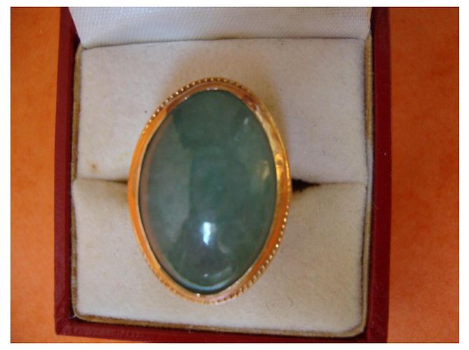 Autre Marque Anello antico in oro giallo e giada ovale D'oro Verde - vista 5