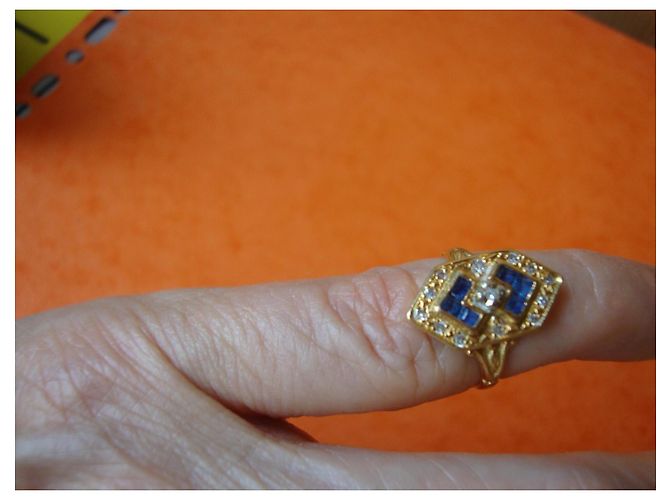 Autre Marque Art Déco Ring aus Gelbgold mit Saphiren und Diamanten Blau Golden - Ansicht 2