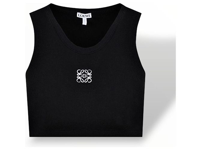 Loewe Top corto in cotone nero logo Anagram - vista 10