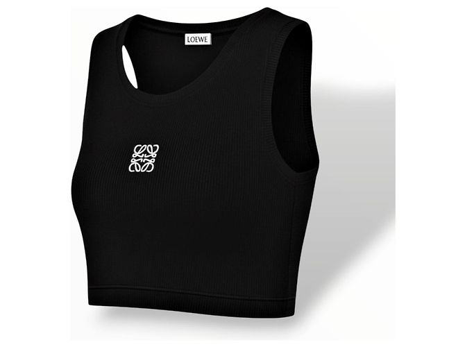 Loewe Top corto in cotone nero logo Anagram - vista 3