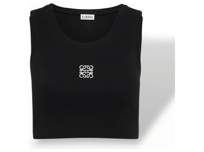 Loewe Top corto in cotone nero logo Anagram - vista 6