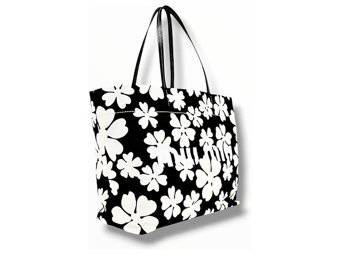 Miu Miu Canvas Tote Bag mit Blumenprint Schwarz Weiß - Ansicht 6