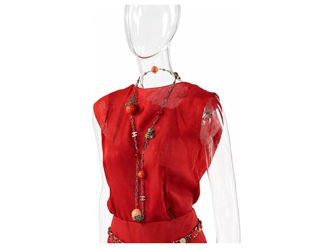 Chanel Collana Cintura Ape e Rana Rosa Rosso Multicolore Verde Giallo Gold hardware - vista 9