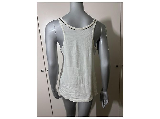 Maje Canotta off-white con perle e catene Bianco Metallico - vista 2