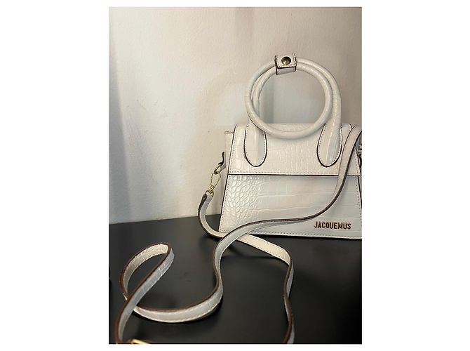 Jacquemus Le Chiquito Mini Borsa in pelle coccodrillo Bianco - vista 3