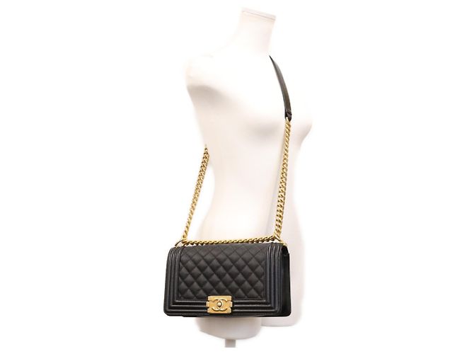 Borsa a tracolla Chanel Boy Caviar Nero - vista 12