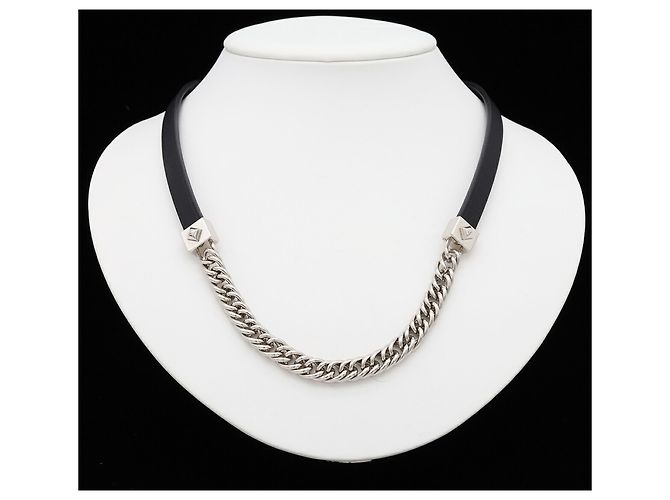 Hermès Collana Choker Hermes Equestre Triple Tour Nero Argento - vista 9