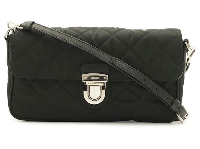 Clutch Prada em nylon acolchoado e couro Preto - vista 2
