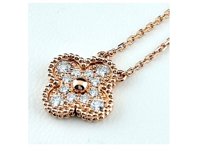 Collana Pendente Van Cleef & Arpels Vintage Alhambra Pink Gold - vista 7