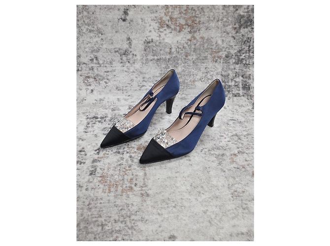 Décolleté Bicolore Miu Miu con Strass Blu navy - vista 2