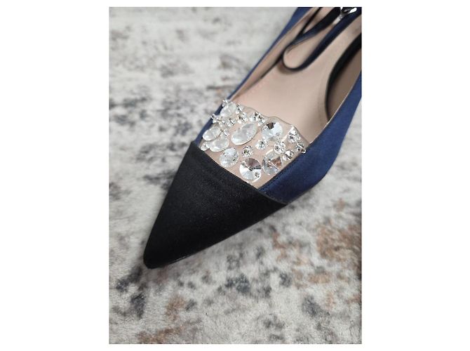Décolleté Bicolore Miu Miu con Strass Blu navy - vista 3