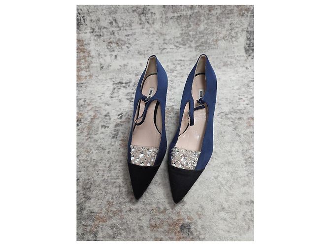 Décolleté Bicolore Miu Miu con Strass Blu navy - vista 7