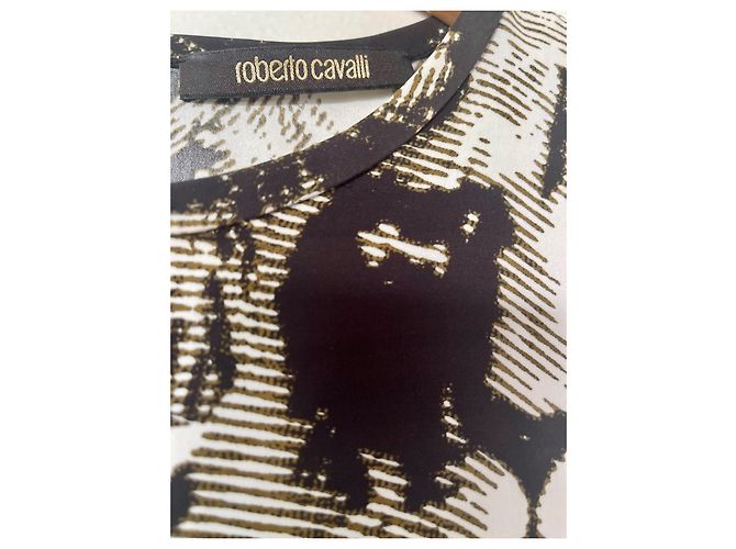 Roberto Cavalli Blusa de seda con estampado de león Negro Blanco Marrón oscuro - vista 6