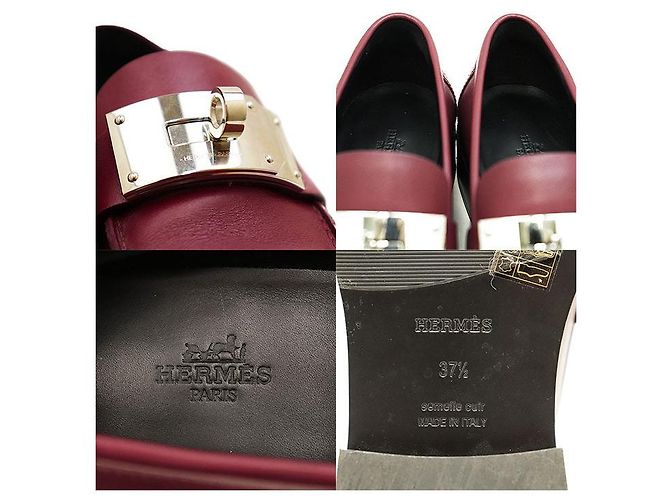 Hermès Mocassini Hermes Hot Kelly Buckle in pelle di vitello Marrone Bordò - vista 10