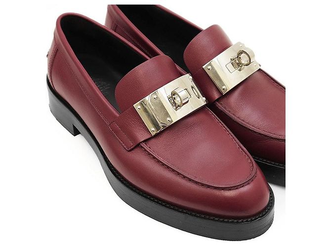 Hermès Mocassini Hermes Hot Kelly Buckle in pelle di vitello Marrone Bordò - vista 11