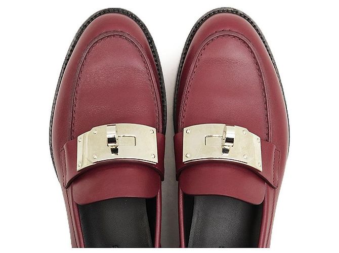 Hermès Mocassini Hermes Hot Kelly Buckle in pelle di vitello Marrone Bordò - vista 14