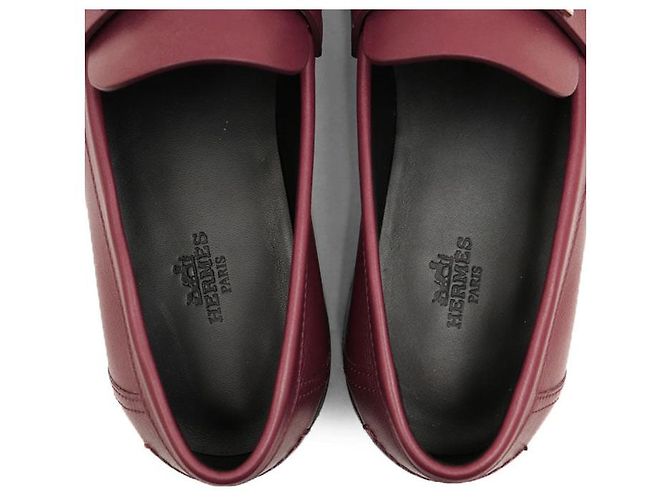 Hermès Mocassini Hermes Hot Kelly Buckle in pelle di vitello Marrone Bordò - vista 15