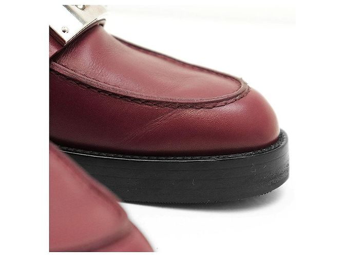 Hermès Mocassini Hermes Hot Kelly Buckle in pelle di vitello Marrone Bordò - vista 3