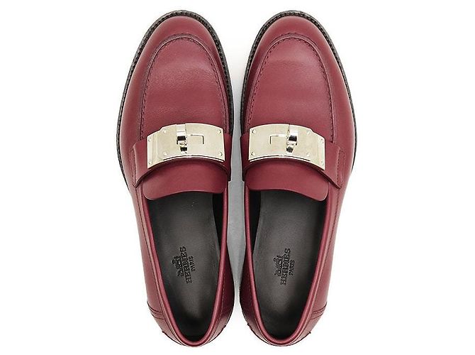 Hermès Mocassini Hermes Hot Kelly Buckle in pelle di vitello Marrone Bordò - vista 7
