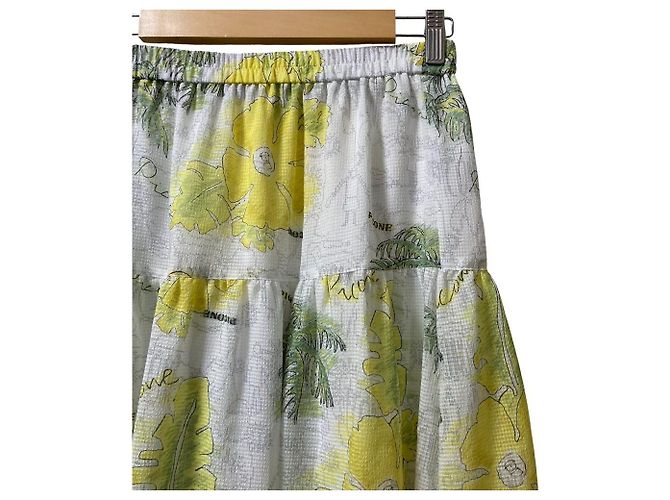 Autre Marque Falda Picone Hibiscus Seersucker Blanco Multicolor Verde Amarillo - vista 2