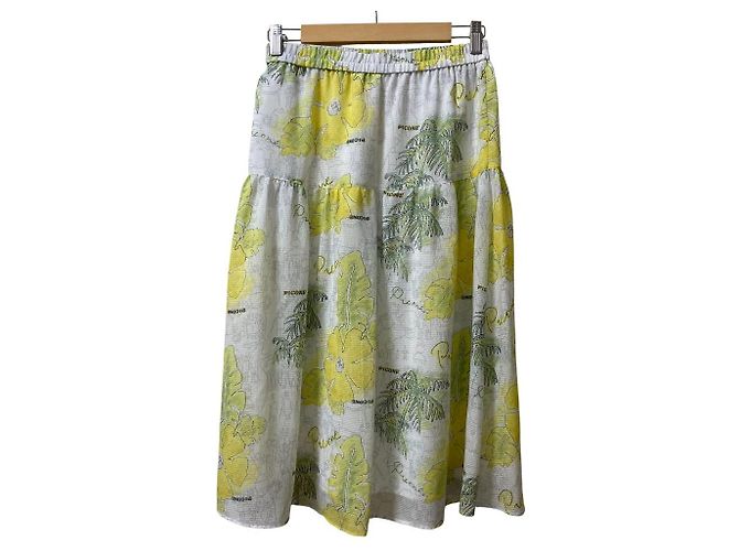Autre Marque Falda Picone Hibiscus Seersucker Blanco Multicolor Verde Amarillo - vista 4