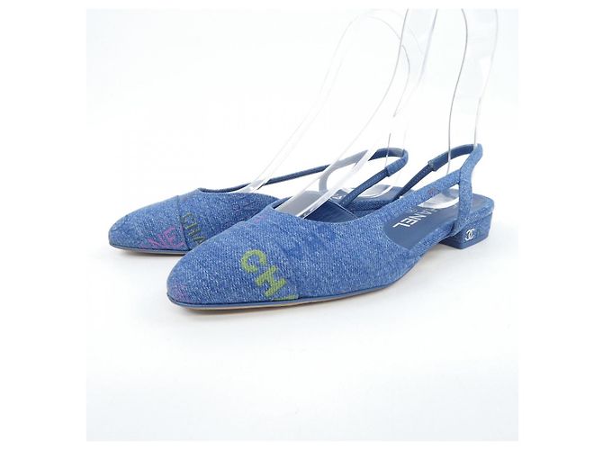 Chanel Slingback Denim Schuhe Blau - Ansicht 3