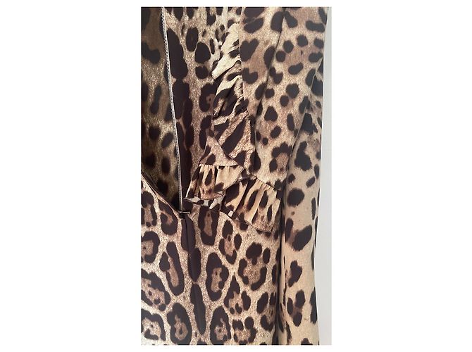 Dolce & Gabbana Vestido con Volantes Estampado de Leopardo Castaño - Ansicht 4