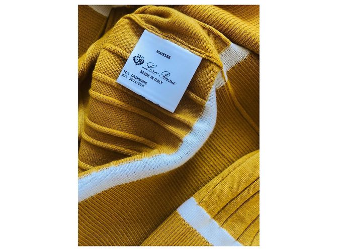 Loro Piana Kaschmir-Seide Cardigan Gelb Weiß - Ansicht 4