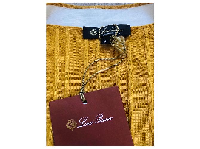 Loro Piana Kaschmir-Seide Cardigan Gelb Weiß - Ansicht 5