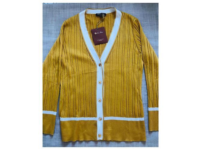 Loro Piana Kaschmir-Seide Cardigan Gelb Weiß - Ansicht 7
