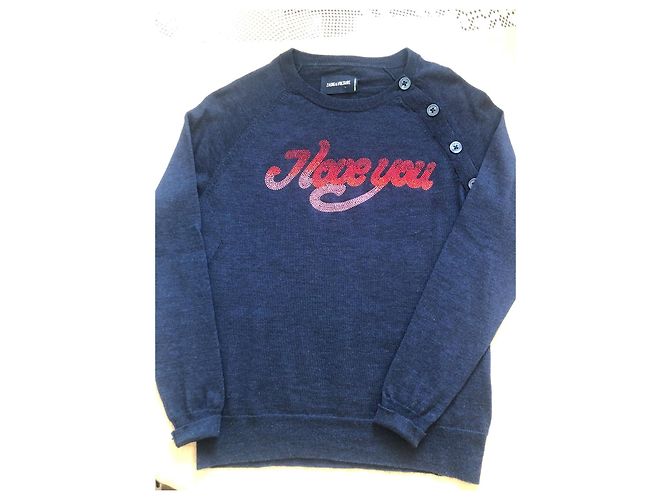 Zadig & Voltaire "Love You" Merinowoll-Pullover Blau - Ansicht 6