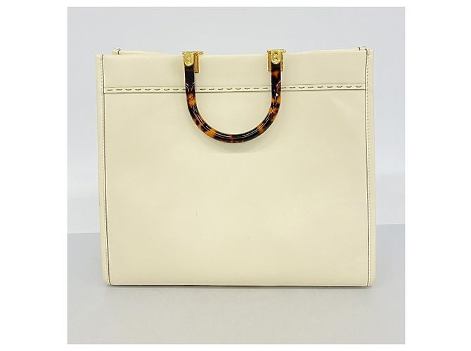 Fendi Sunshine Shopper Tote Bag Weiß Hellbraun - Ansicht 12
