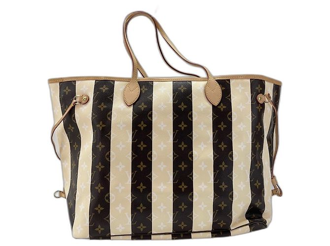 Borsa Tote Louis Vuitton Rayures Neverfull Marrone - vista 3