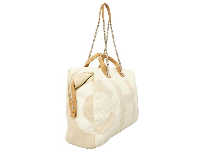 Borsa a mano Chanel Deauville in tela Beige Crudo - vista 2