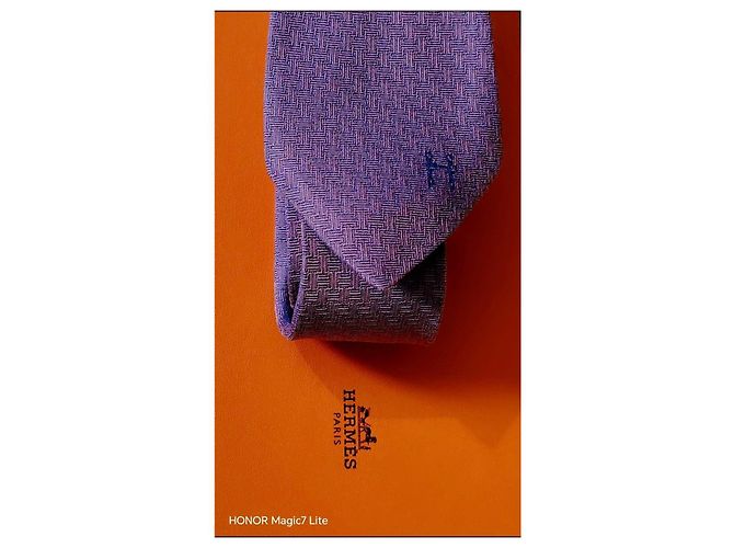 Cravatta in seta Hermès Porpora - vista 5