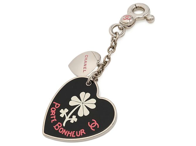 Portachiavi Chanel Heart Clover Nero Argento - vista 2