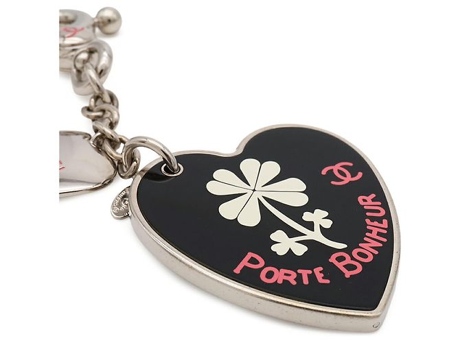 Portachiavi Chanel Heart Clover Nero Argento - vista 4