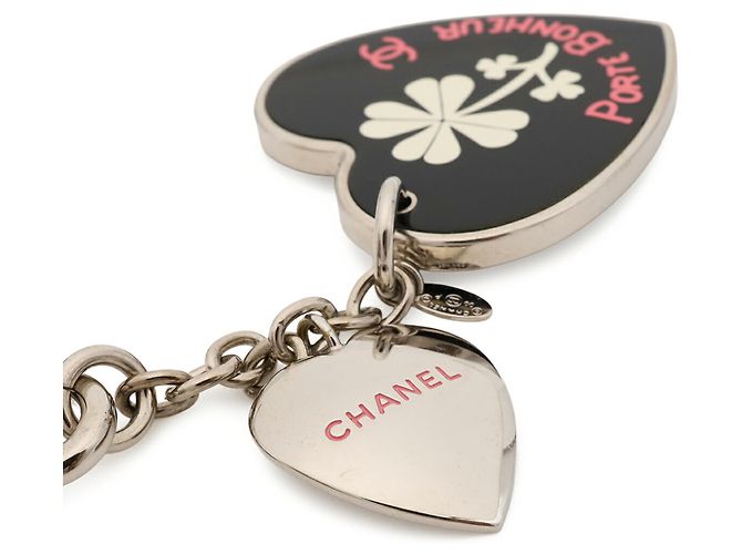Portachiavi Chanel Heart Clover Nero Argento - vista 5