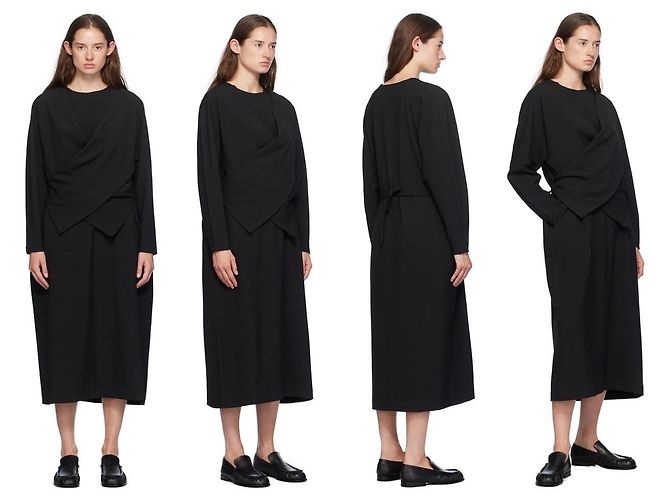 Henrik Vibskov Schwarzes asymmetrisches Wickelkleid - Ansicht 2