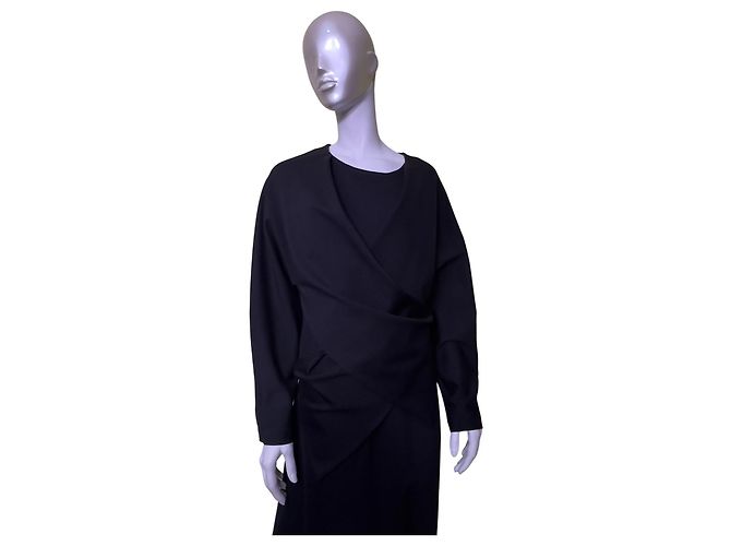 Henrik Vibskov Schwarzes asymmetrisches Wickelkleid - Ansicht 3