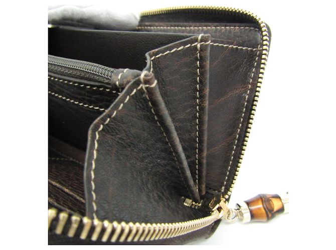 Cartera larga Gucci Bamboo con cremallera redonda Castaño Beige - vista 13