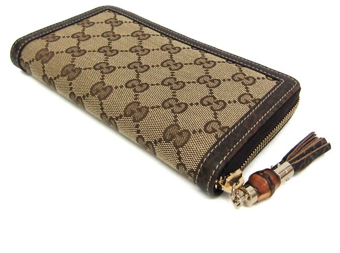 Cartera larga Gucci Bamboo con cremallera redonda Castaño Beige - vista 3