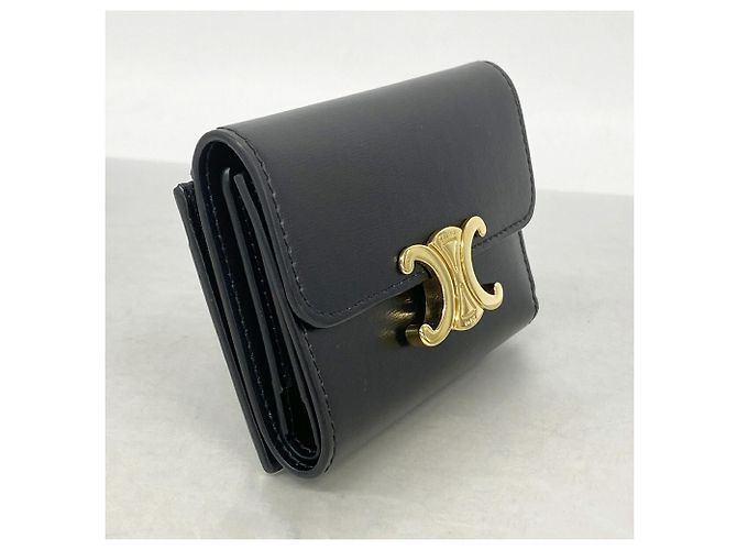 Céline Portafoglio tri-fold in pelle Celine Triomphe Nero - vista 2