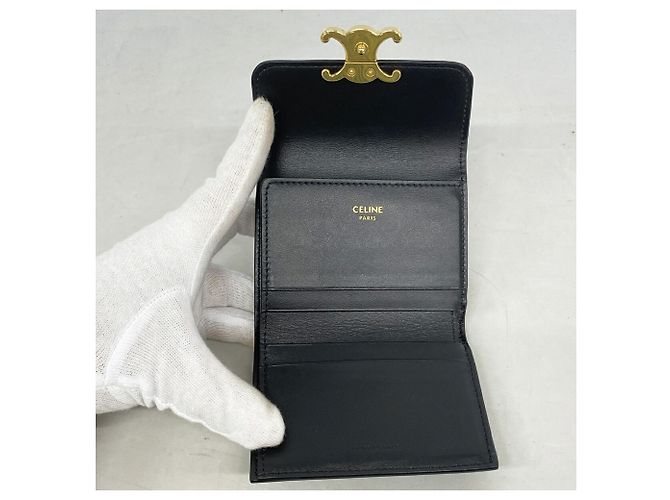 Céline Portafoglio tri-fold in pelle Celine Triomphe Nero - vista 3