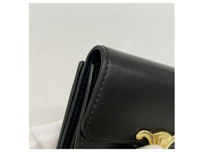 Céline Portafoglio tri-fold in pelle Celine Triomphe Nero - vista 6