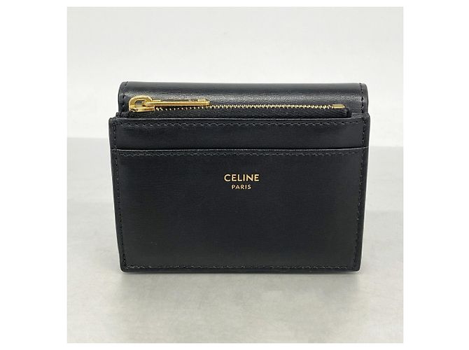 Céline Portafoglio tri-fold in pelle Celine Triomphe Nero - vista 9