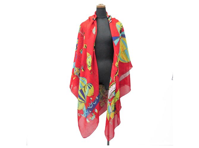 Hermès Pareo in cotone Hermes PAZ UNIVERSAL Stola da donna Rosso Multicolore - vista 11
