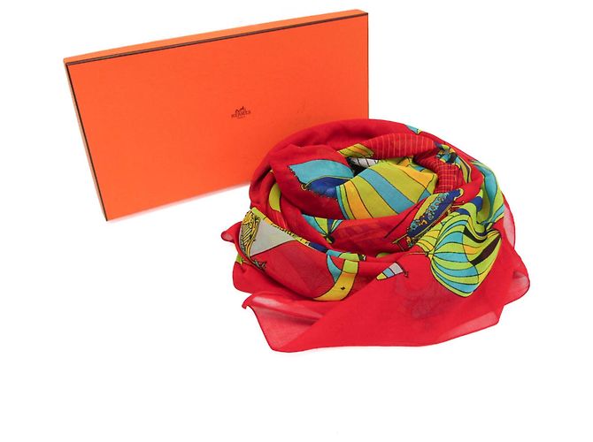 Hermès Pareo in cotone Hermes PAZ UNIVERSAL Stola da donna Rosso Multicolore - vista 2