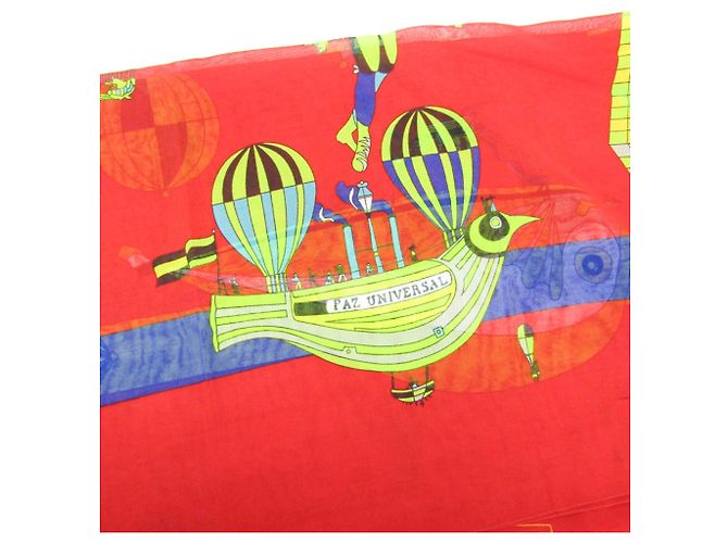 Hermès Pareo in cotone Hermes PAZ UNIVERSAL Stola da donna Rosso Multicolore - vista 5