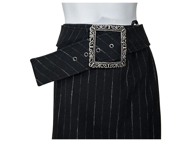 Autre Marque Falda Maxi Betty Barclay de raya diplomática negra con hebilla plateada Negro - vista 2